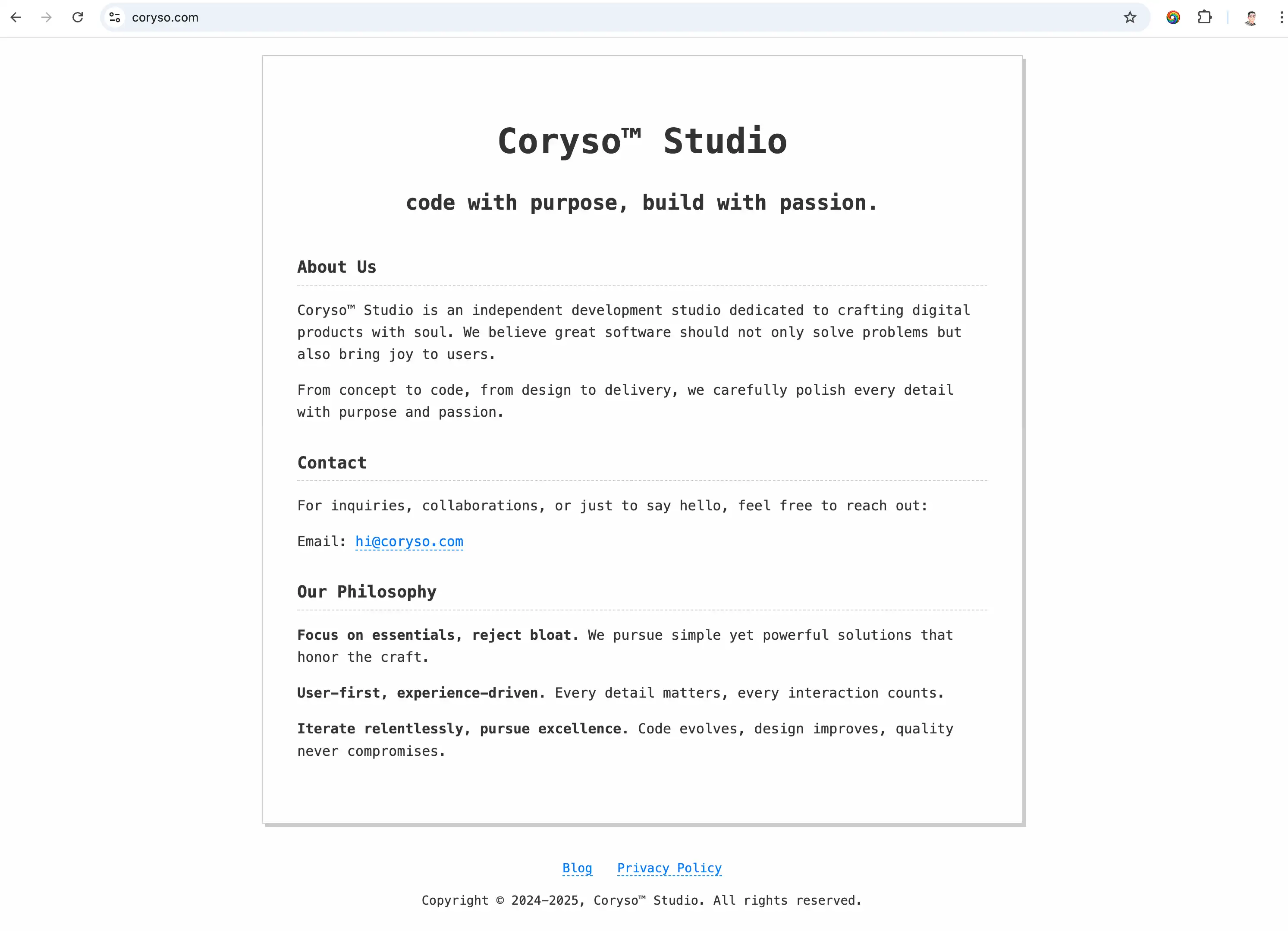 Rewritten landing page for Coryso™ Studio